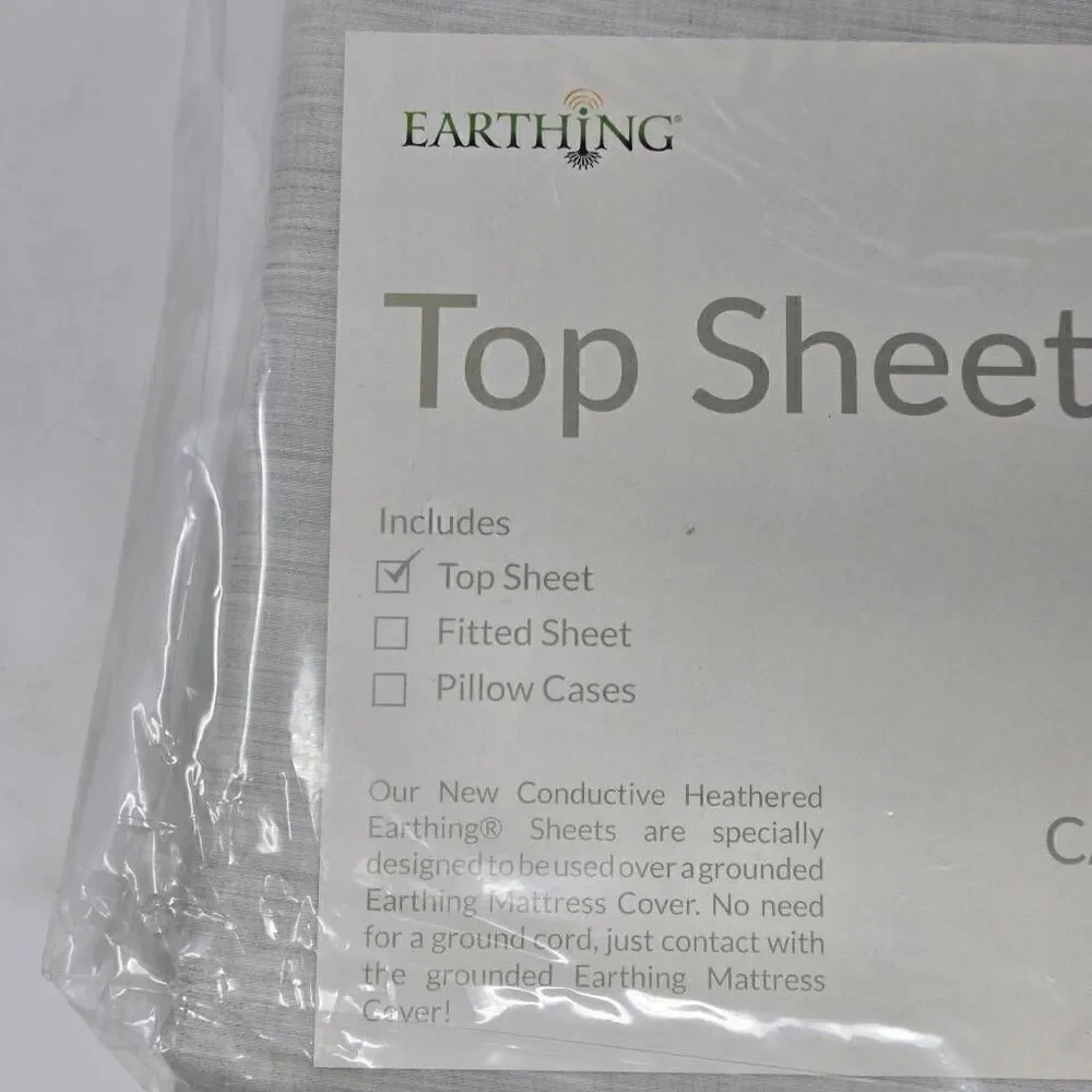 EARTHING GROUNDING BEIGE FLAT BED SHEET 98% COTTON 2% AGFLEX SILVER CAL KING